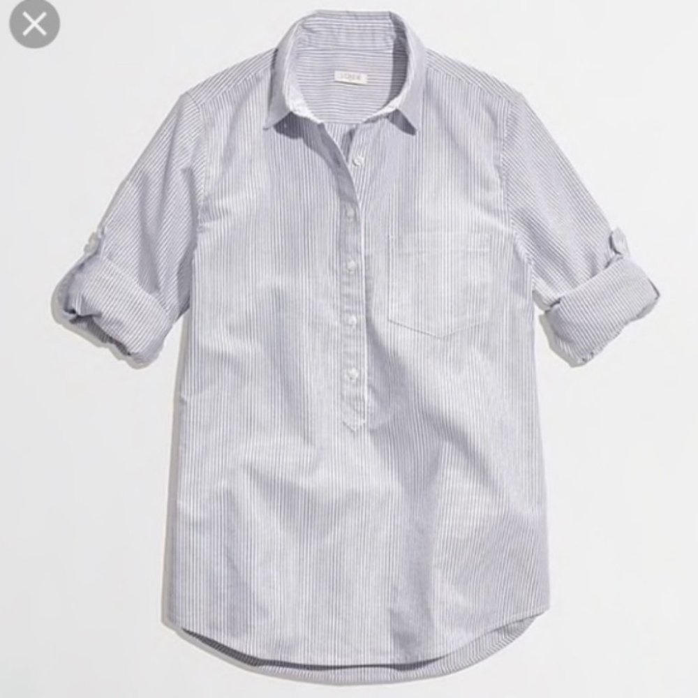 J.Crew Women’s Blue & White Striped Oxford Popover Blouse Size S